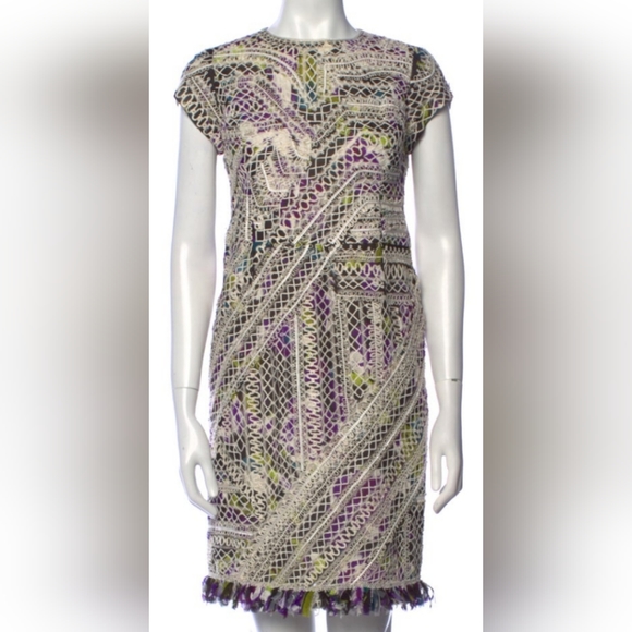 *$4,000 OSCAR DE LA RENTA GORGEOUS SILK LACE RUNWAY MULTI COLOR DRESS US 4, 10 - Picture 11 of 15